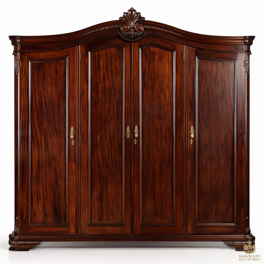 7.5ft Dark Red Mahogany 5-Door Wardrobe