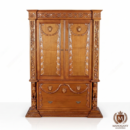 5ft W Natural Mahogany Gothic Wardrobe