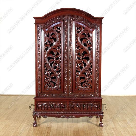 Solid Chocolate Mahogany French Rococo Cabinet