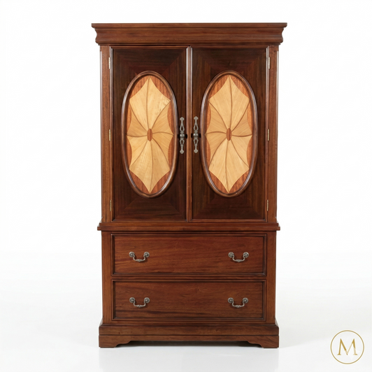 Mahogany Marquetry Inlaid Media Armoire