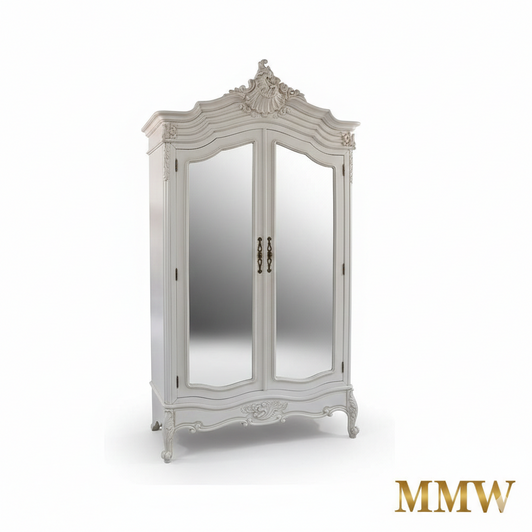 French White 2-Door Armoire w/ mirrored doors