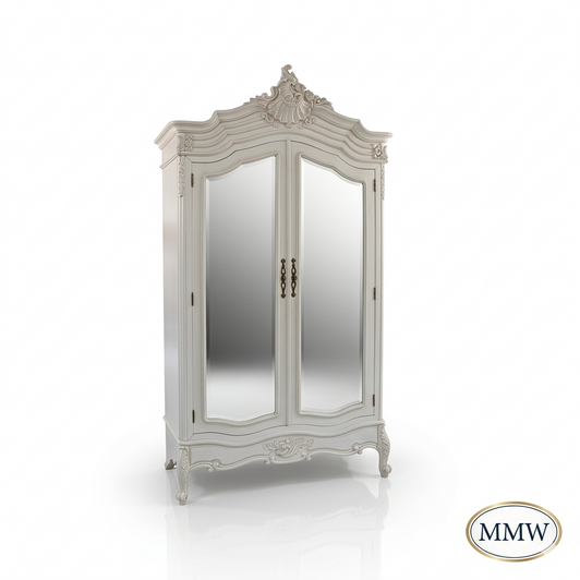 White 2-Door Armoire Wardrobe w/ mirrored doors