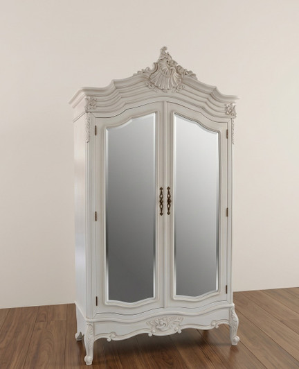 White 2-Door Armoire Wardrobe w/ mirrored doors