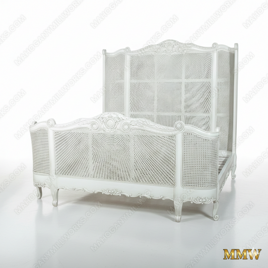 Antique White Rattan Country Cottage Bed