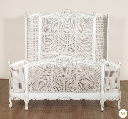 Antique White Rattan Country Cottage Bed