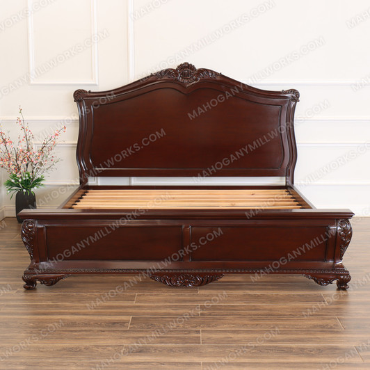 Dark Walnut Rococo King Panel Bed