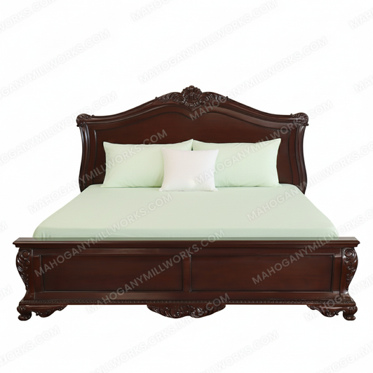 Dark Walnut Rococo King Panel Bed