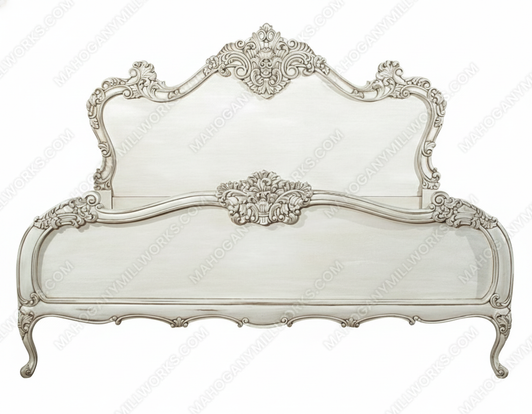 Distressed Antiqued White French Rococo King Bed