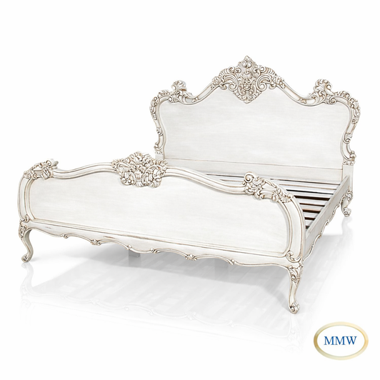 Distressed Antique White French Rococo Bed