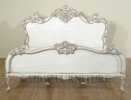 Distressed Antique White French Rococo Bed