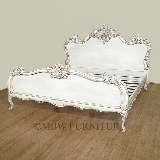 Distressed Antique White French Rococo Bed