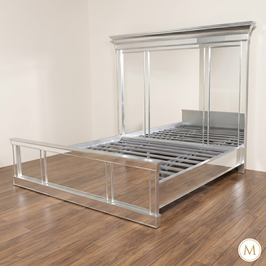 Modern Mirrored Panel Bed w/ Tall Headboard