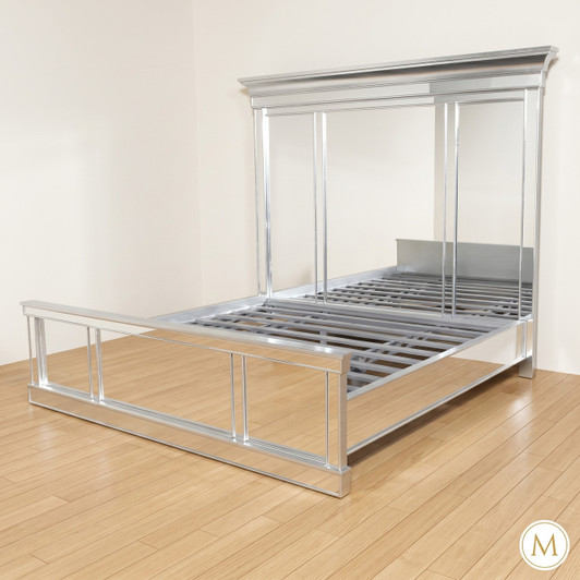 Modern Mirrored Panel Bed w/ Tall Headboard