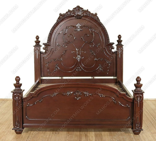 Solid Dark Mahogany Queen Panel Bed
