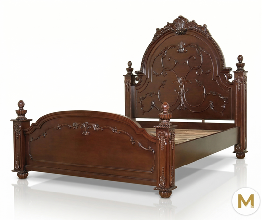 Dark Mahogany Carved Queen Panel Bed