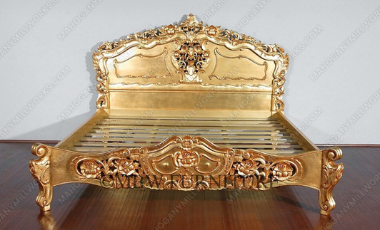 Antiqued Gold Leaf Rococo Panel Bed
