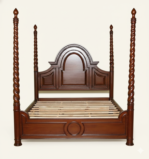 Mahogany Barley Twist Four Post Canopy Bed (California King)