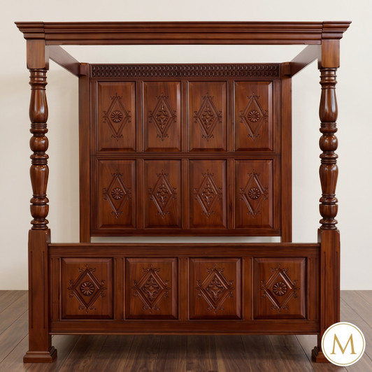 Mahogany Canopy Bed w/ Diamond Paneled Headboard