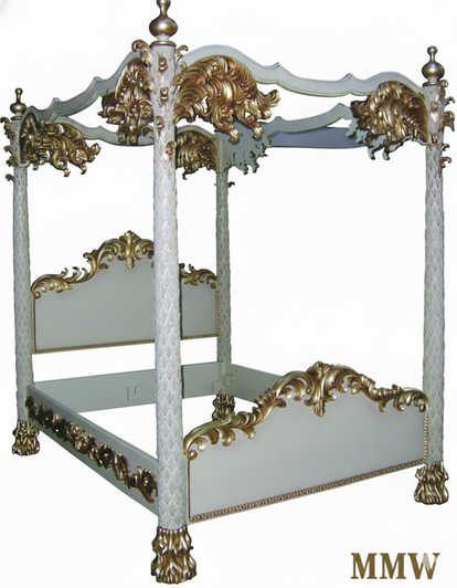 French Baroque Rococo Hand-Carved Canopy Bed