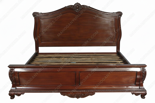 Solid Mahogany Eastern King Hand Carved Panel Bed