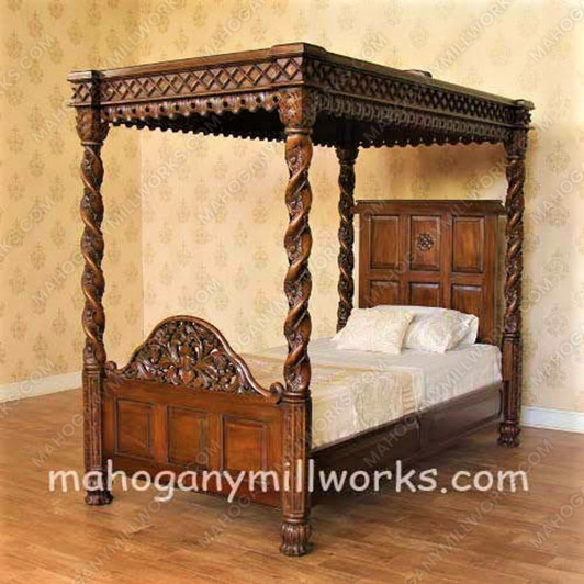 Walnut Canopy Bed w/ Barley Twist Posts