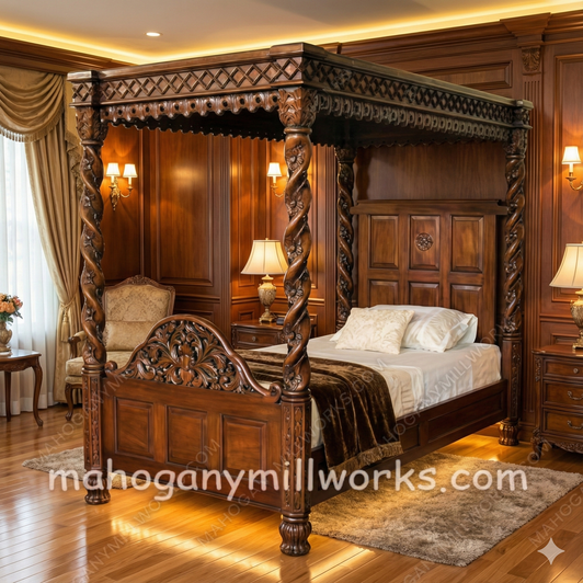 Walnut Canopy Bed w/ Barley Twist Posts