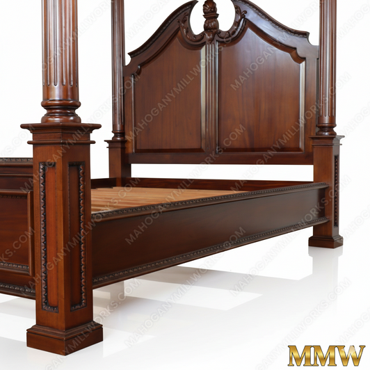 Walnut Roman Four Post Canopy Bed (Queen)