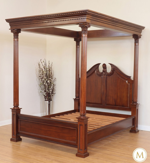Solid Mahogany Roman Four Poster Canopy Bed (Queen)