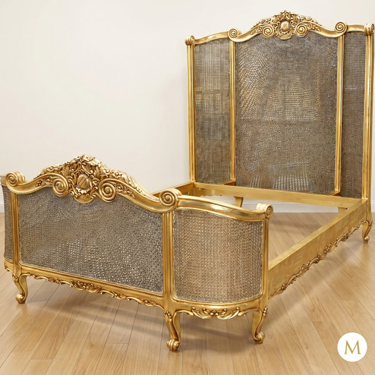 Antiqued Gold Rattan Country Cottage Bed
