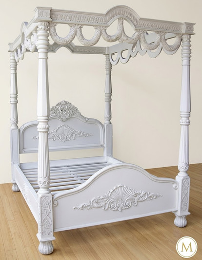 White Baroque Four Post Canopy Bed