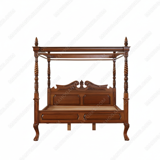Walnut Queen Anne Four Post Canopy Bed