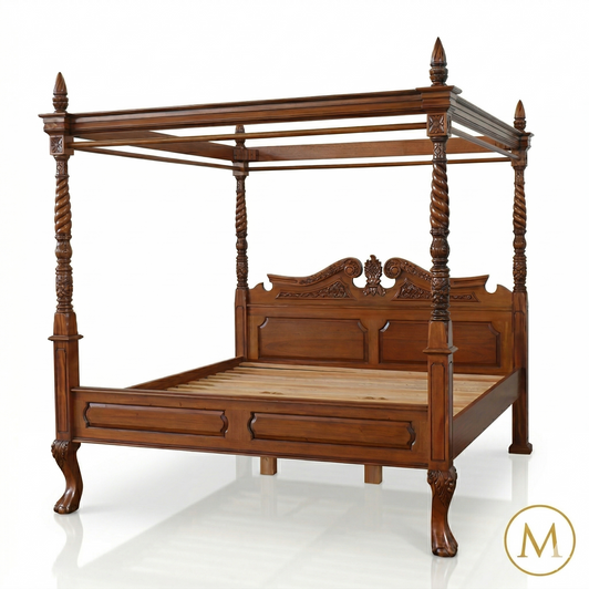 Walnut Queen Anne Four Post Canopy Bed