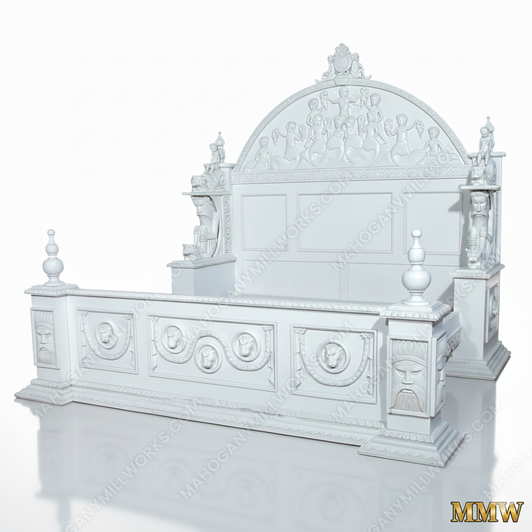 White Gothic Ornate Heavily Carved Bed
