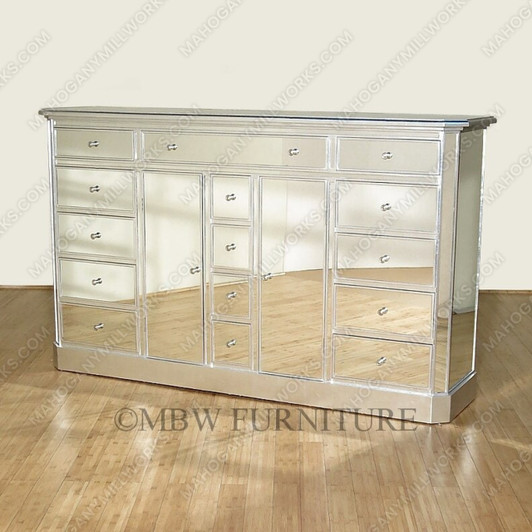 Silver Leaf Mirrored 15-Drawer Dresser