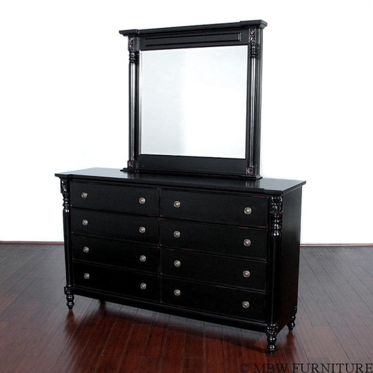 Distressed Black 8 Drawer Dresser w/ Mirror