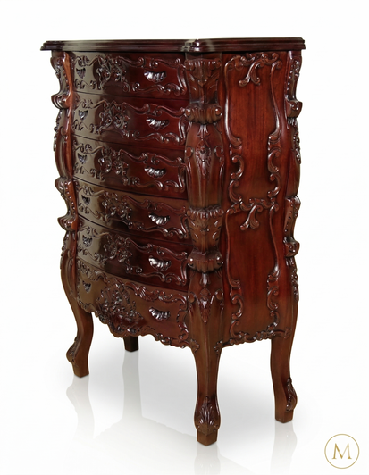 Dark Mahogany French Rococo 6-Drawer Chest