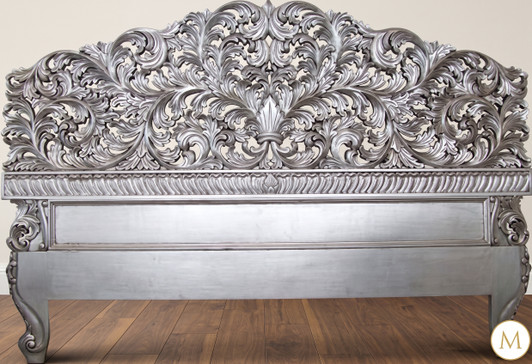 Antiqued Silver Leaf Baroque King Headboard