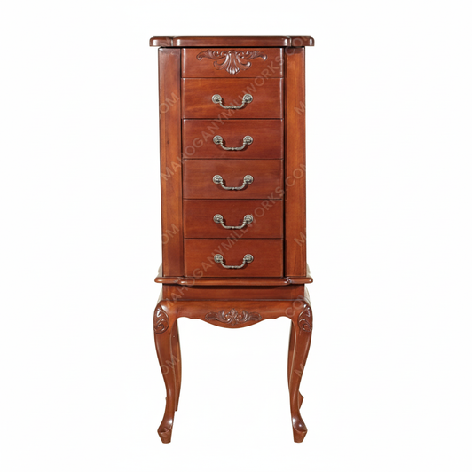 Solid Mahogany 5 Drawer Jewelry Chest Armoire w/ Mirror