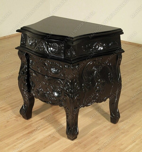 Black Rococo 3 Drawer Nightstand / Bedside Table/Chest