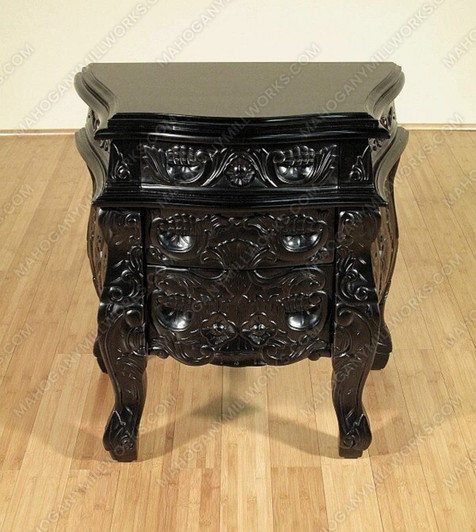 Black Rococo 3 Drawer Nightstand / Bedside Table/Chest