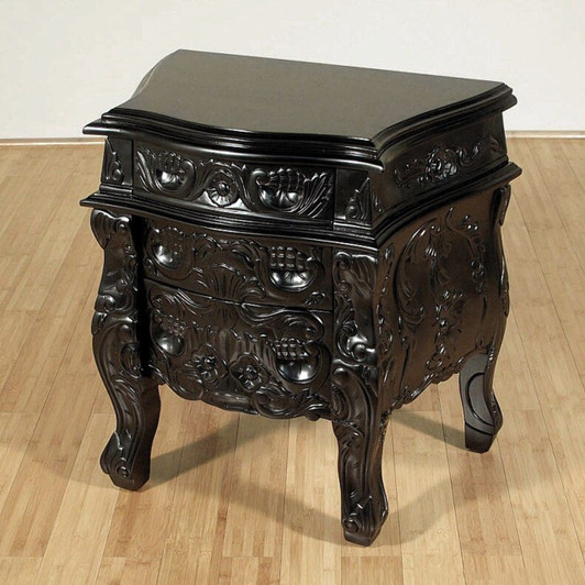 Black Rococo 3 Drawer Nightstand / Bedside Table/Chest