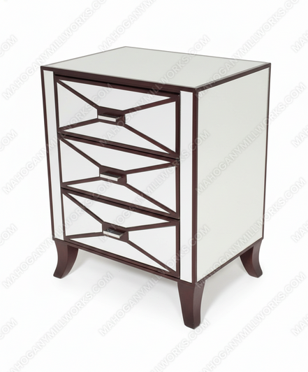 Mirrored 3-Drawer Tuxedo Nightstand