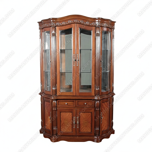 Walnut Rococo China Curio Display Cabinet Hutch