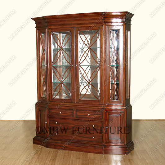 6Ft Wide Mahogany Victorian Curio Display China Cabinet