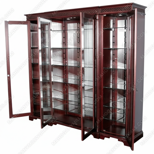 Cherry 3-Pc Glass Victorian Curio Display Cabinet