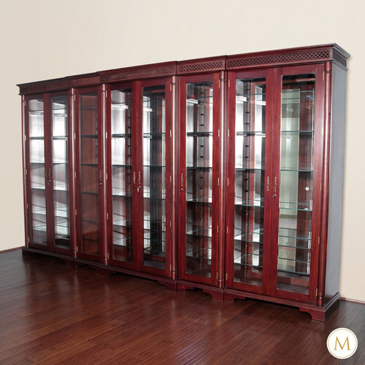 15ft Red Mahogany Victorian Glass Curio Display Cabinet