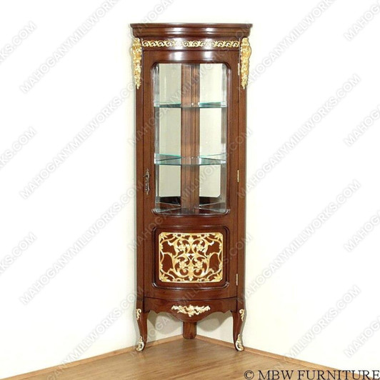 Walnut French Louis Corner Curio Cabinet