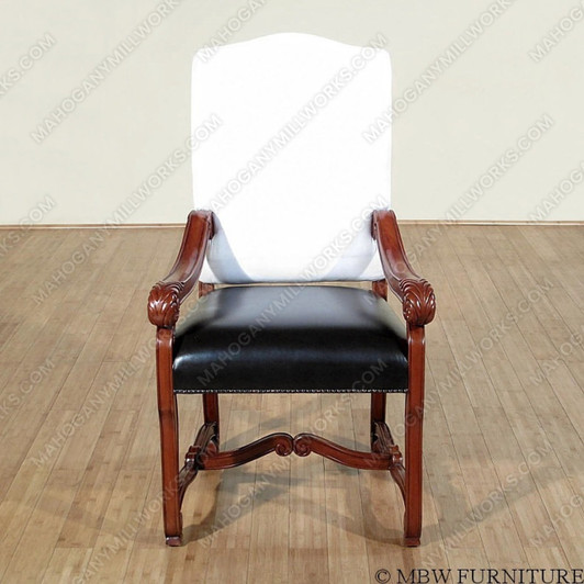Cherry Black Leather Dining Arm Chair