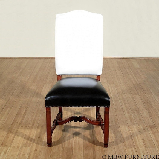 Cherry Black Leather Dining Side Chair