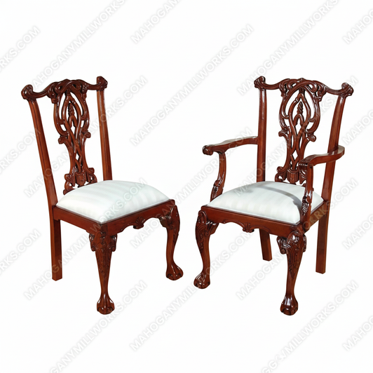 Cherry Finish Chippendale Dining Chairs Set (8)